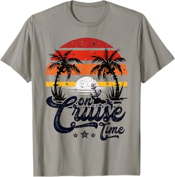 On Cruise Time Coconut Tree Graphic Summer Vacation Cruising T-Shirt