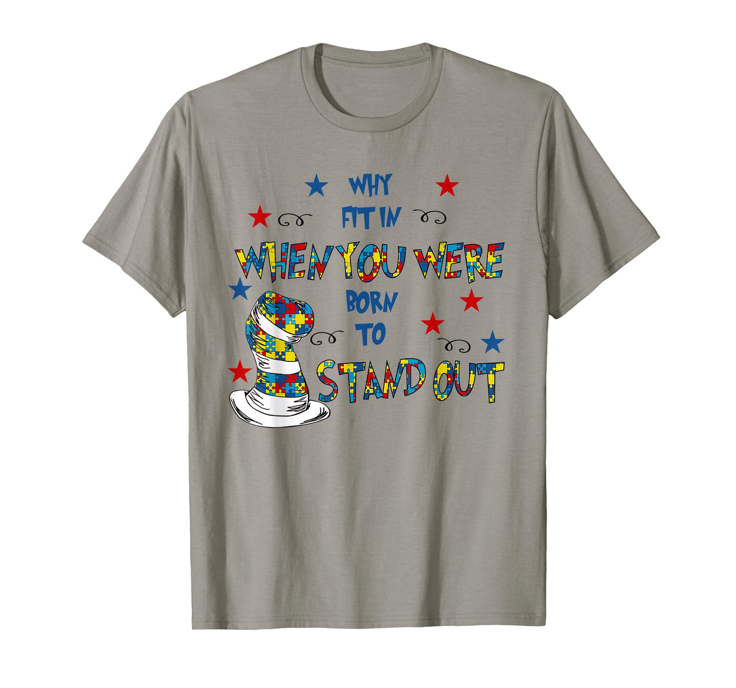 Why Fit In Doctor Teacher Cat In Hat Cool Autism Awareness T-Shirt