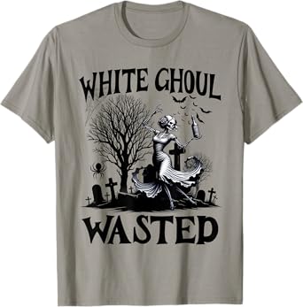 Funny Halloween Drinking Party White Ghoul Wasted Men Women T-Shirt