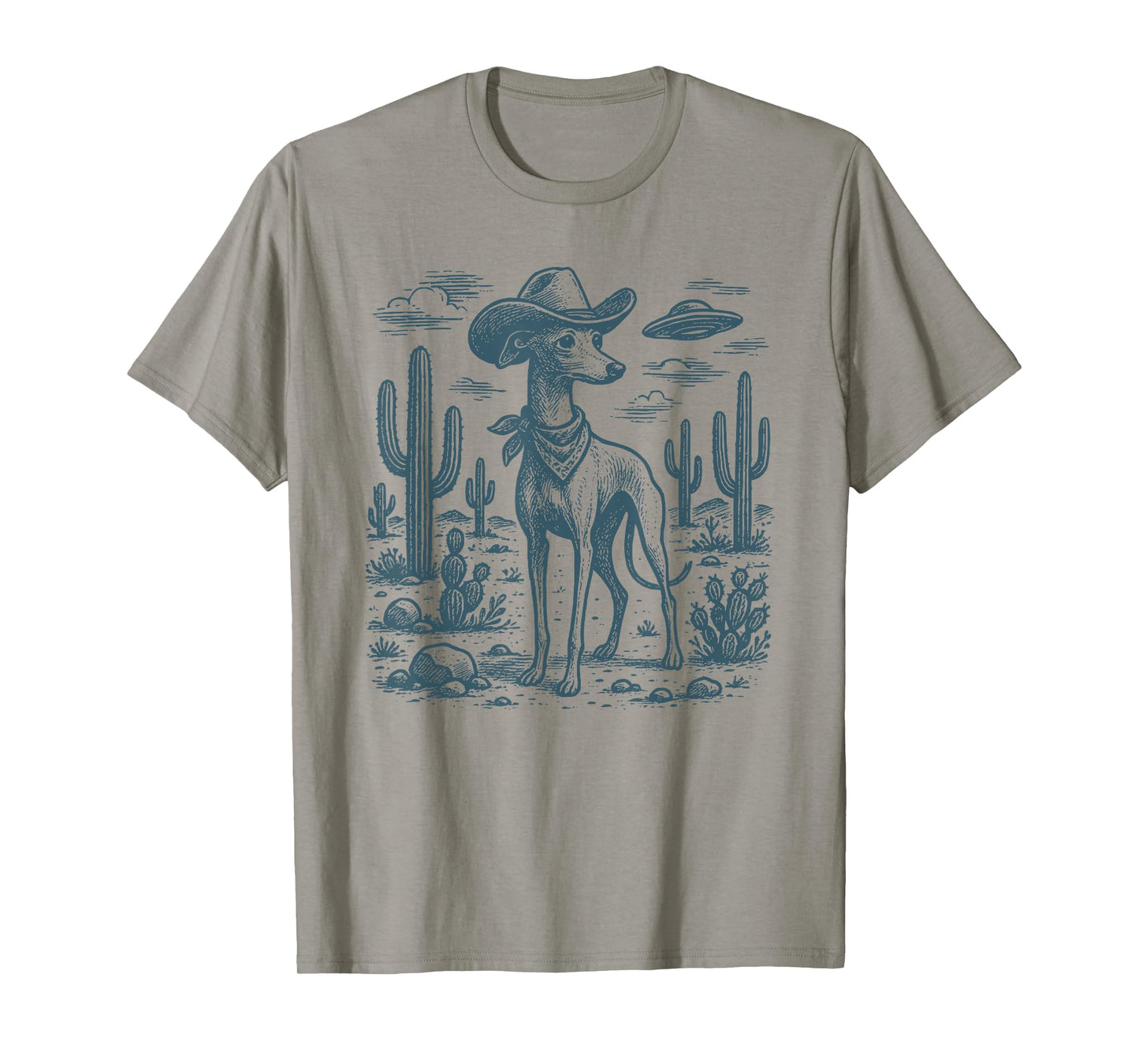 Vintage Italian Greyhound Cowboy UFO Whippet Iggy Sighthound T-Shirt