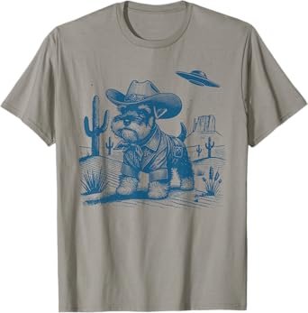 Schnauzer Vintage UFO Western Funny Cowboy Schnauzer UFO T-Shirt