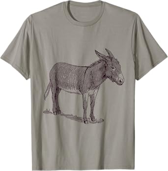 NaturalAnimalTees Donkey T-Shirt. Grey Unisex-Adults Classic Fit Cartoon T-Shirt. Small