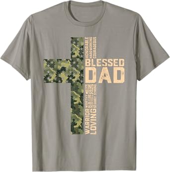 Christian Blessed Dad Camo Flag Cross Religious Father's Day T-Shirt