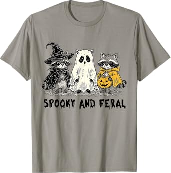 Spooky And Feral Halloween Raccoon Spooky Season Trash Panda T-Shirt