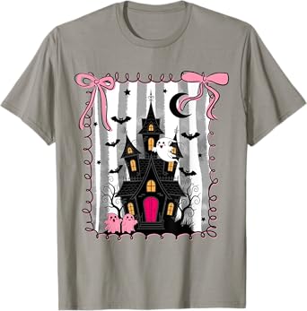 Scary Halloween House Coquette Bow Boo Ghost Spooky Season T-Shirt