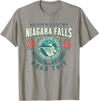 Niagara Falls 2025 Coordinates Road Trip Souvenir T-Shirt