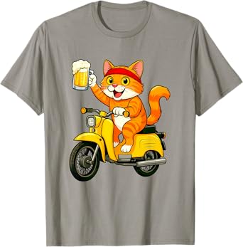 Cat on Moped with Beer - Funny Two Stroke Beer 1:50 Cat T-Shirt