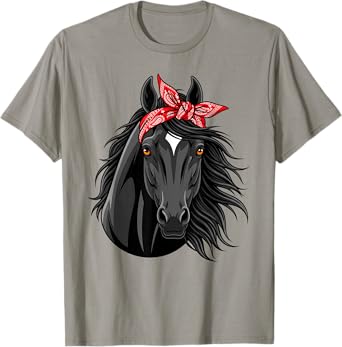 Funny Horse Lovers Tee | Red Bandana Print for Girls & Women T-Shirt