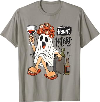 Halloween Haunt Mess, Wine Ghost Boos Drinking,Spooky Season T-Shirt