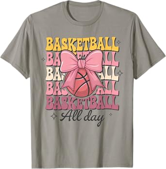 Groovy Basketball Coquette Bow Women Basketball All Day T-Shirt