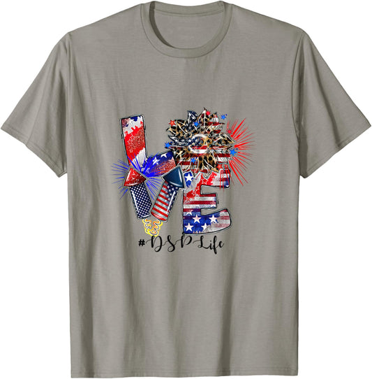 Love DSP Life Firework Sunflower Patriotic American Flag T-Shirt