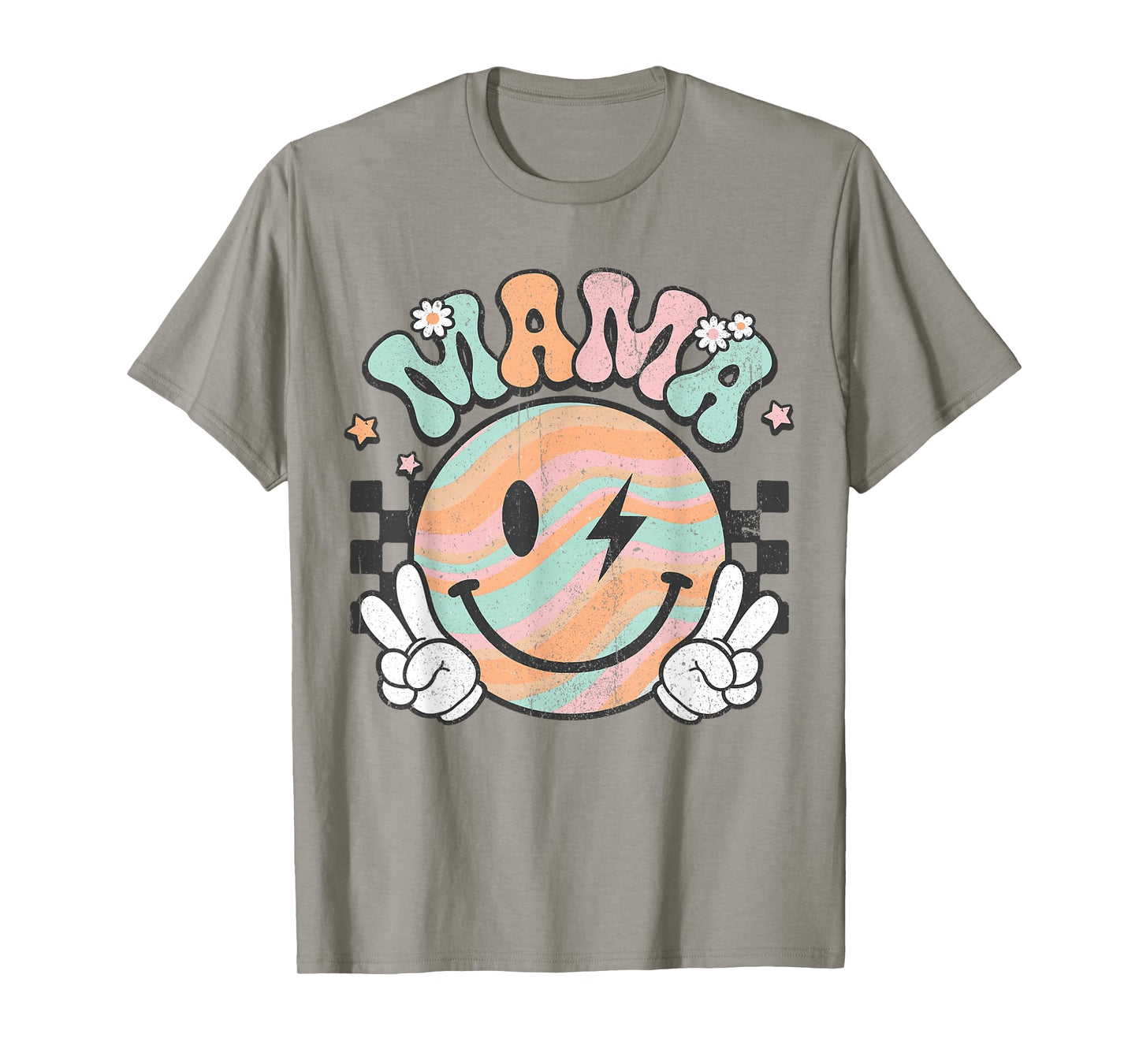 Checkered Mama Groovy Smile Face Mom Life Mother's Day T-Shirt