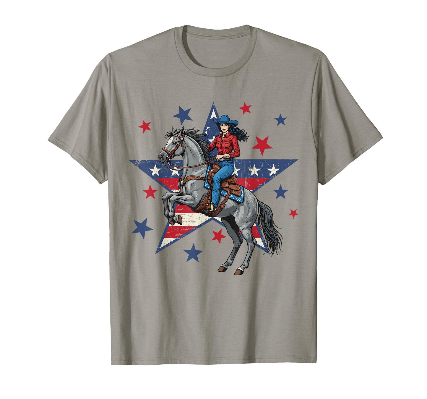 Patriotic American Cowgirl Riding Horse USA Flag 4th of July T-Shirt