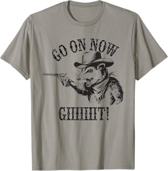 Go On Now Git Tshirt Vintage Cowboy Opossum Country Western T-Shirt
