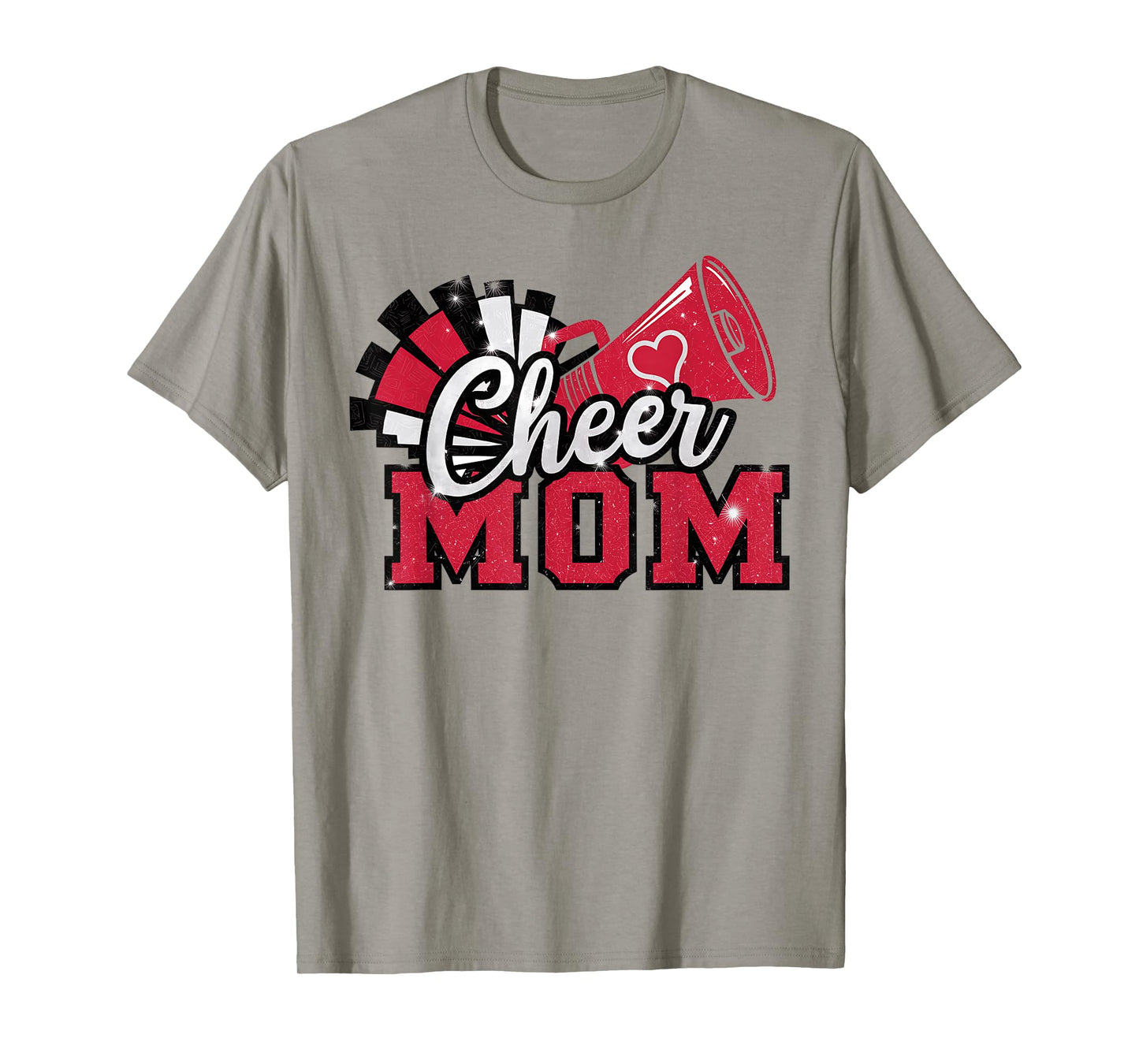 Cheer Mom Football Red Black Pom Leopard T-Shirt