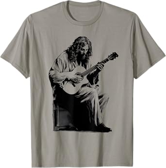 Jesus Playing Acoustic Guitar Vintage Guitarist Music Lovers T-Shirt