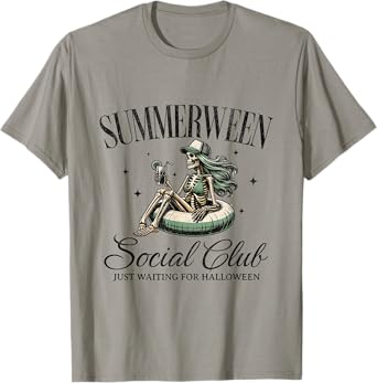 Summerween Social Club Halloween in Summer Pool Skeleton T-Shirt