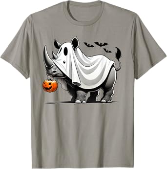 Funny Rhino Ghost Halloween Costume Rhinoceros Jackolantern T-Shirt