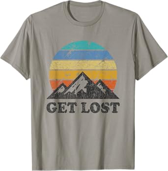 Vintage Hiking - Get Lost - Retro Sunset Mountains Hiker T-Shirt