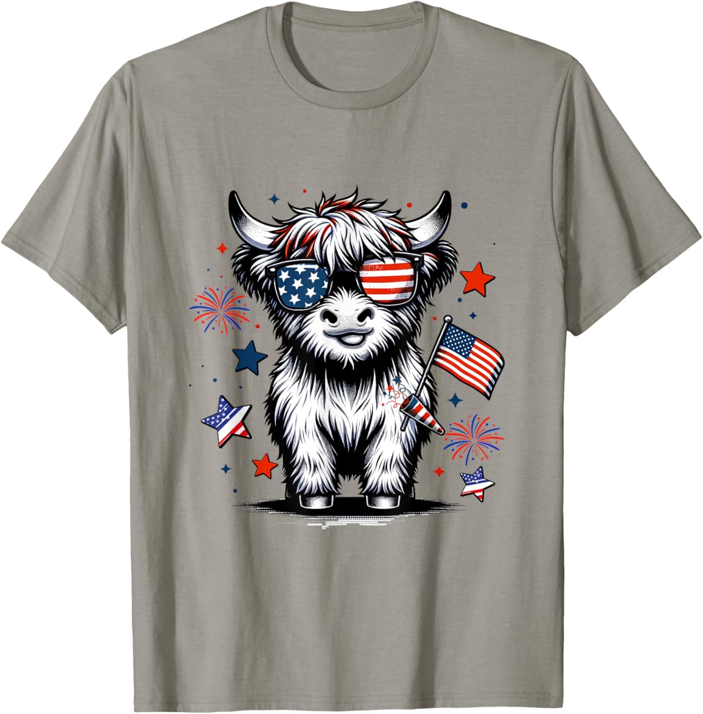 Cute Highland Cow 4th of July USA Flag Patriotic Cow Farmer T-Shirt