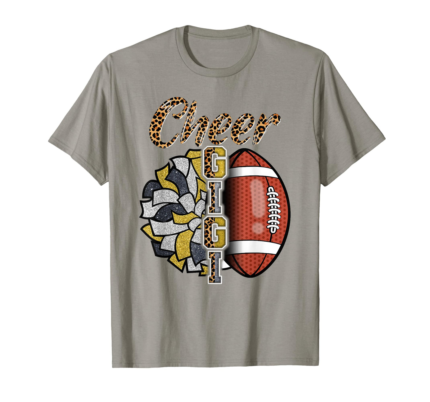 Football Cheer Gigi Grandma Gold Black Pom Pom Leopard T-Shirt