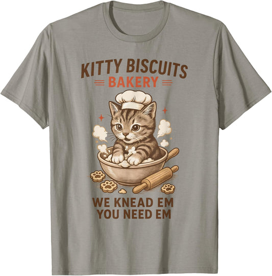 Kitty Biscuit Maker Cute Cat Kneading Dough Scene T-Shirt