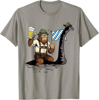Funny Bigfoot and Nessie Oktoberfest German Beer Lover T-Shirt