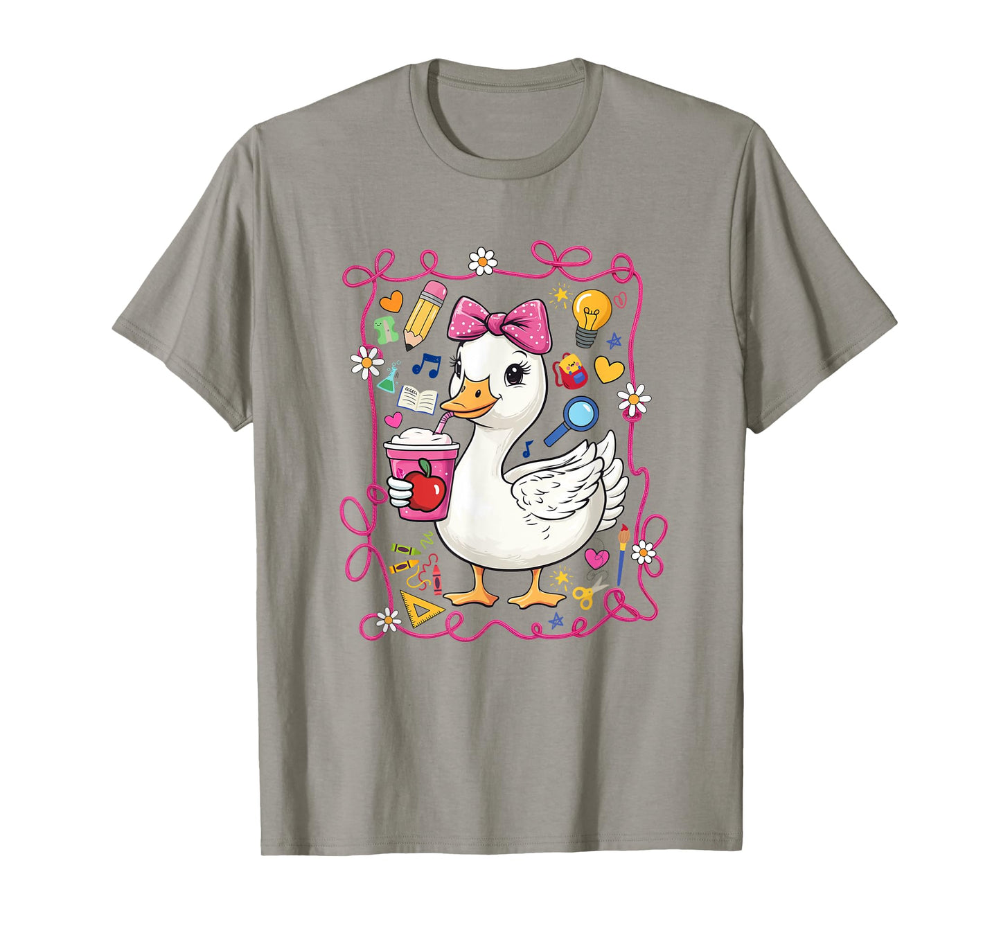 Coquette Bow Goose Teacher Preppy Floral Back To School T-Shirt