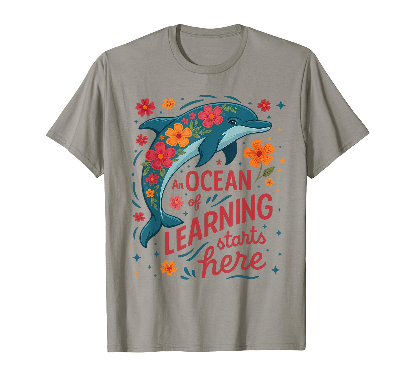 An Ocean Of Learning Starts Here Cute Floral Dolphin Teacher T-Shirt
