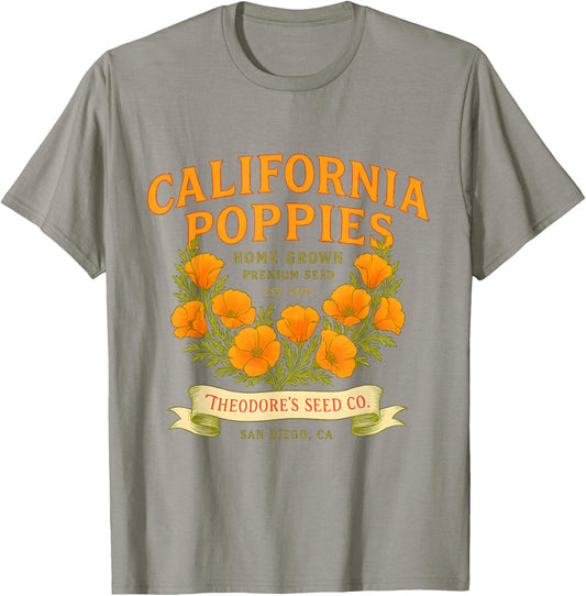 California Poppies Vintage Tee Heritage Floral Aesthetic Art T-Shirt