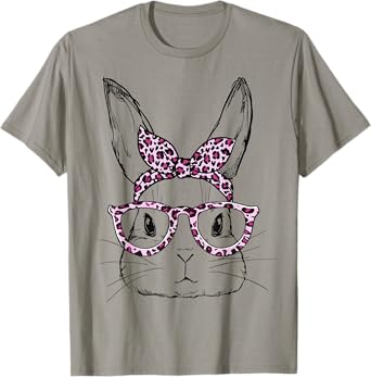 Cute Bunny Rabbit Leopard Glasses Happy Easter Day T-Shirt