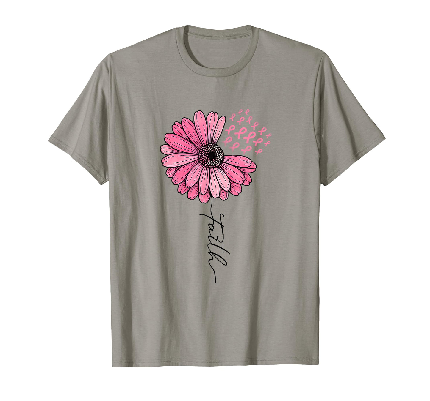 Faith Sunflower Dandelion Pink Ribbon Breast Cancer T-Shirt