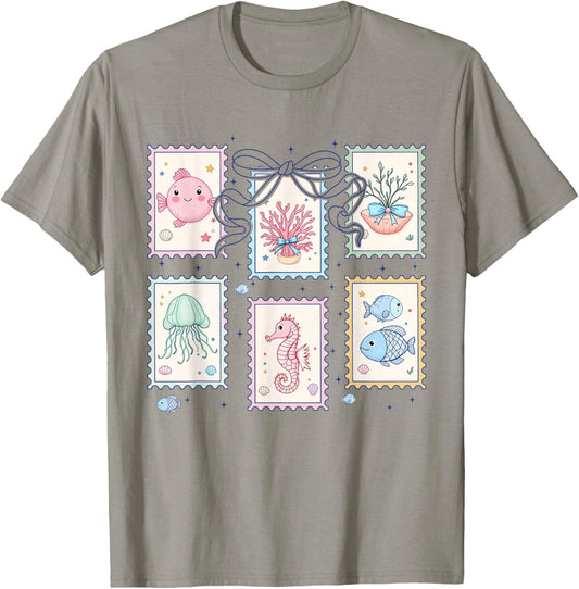 Coastal Aesthetic Summer Vibes Marine Life Ocean Beach Trip T-Shirt