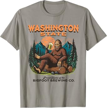 State of Washington Funny Bigfoot Drinking Beer Sasquatch T-Shirt