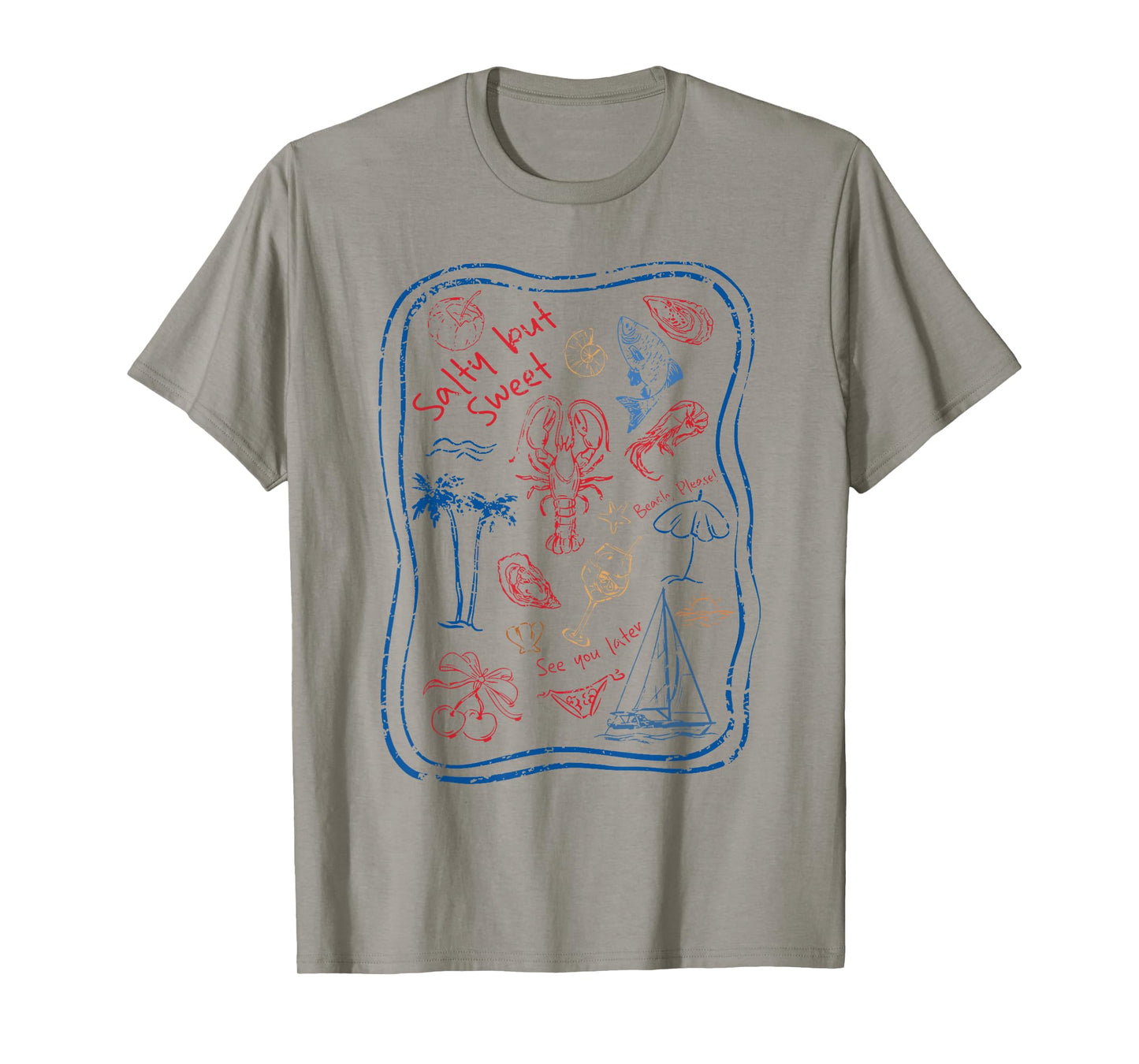 Salty But Sweet Retro Ocean Wildlife Red Lobster Beach Vibes T-Shirt