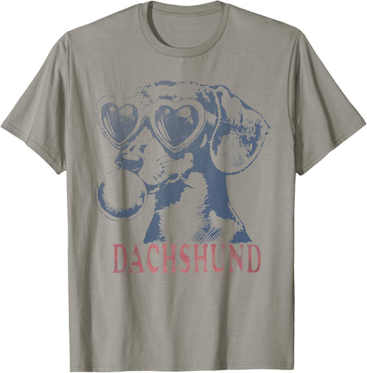 Cute Dachshund Dog With Heart Glasses Bubble Gum T-Shirt