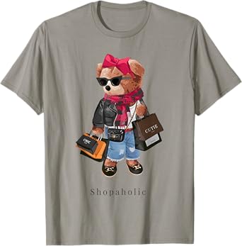 Cute Teddy Bear Shopaholic Fashionista Shopping T-Shirt