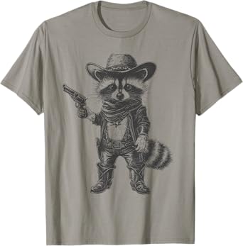 Raccoon Cowboy Hat Funny Western Cute Raccoon Lover Vintage T-Shirt