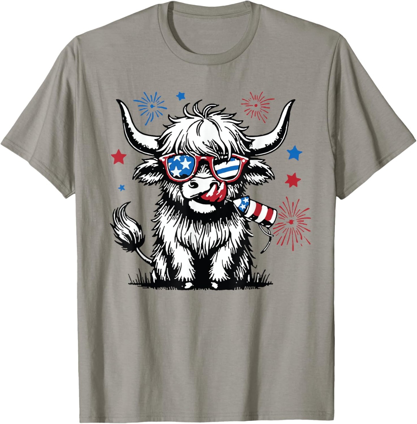 Cute Baby Highland Cow 4th of July Independence Day USA Farm T-Shirt