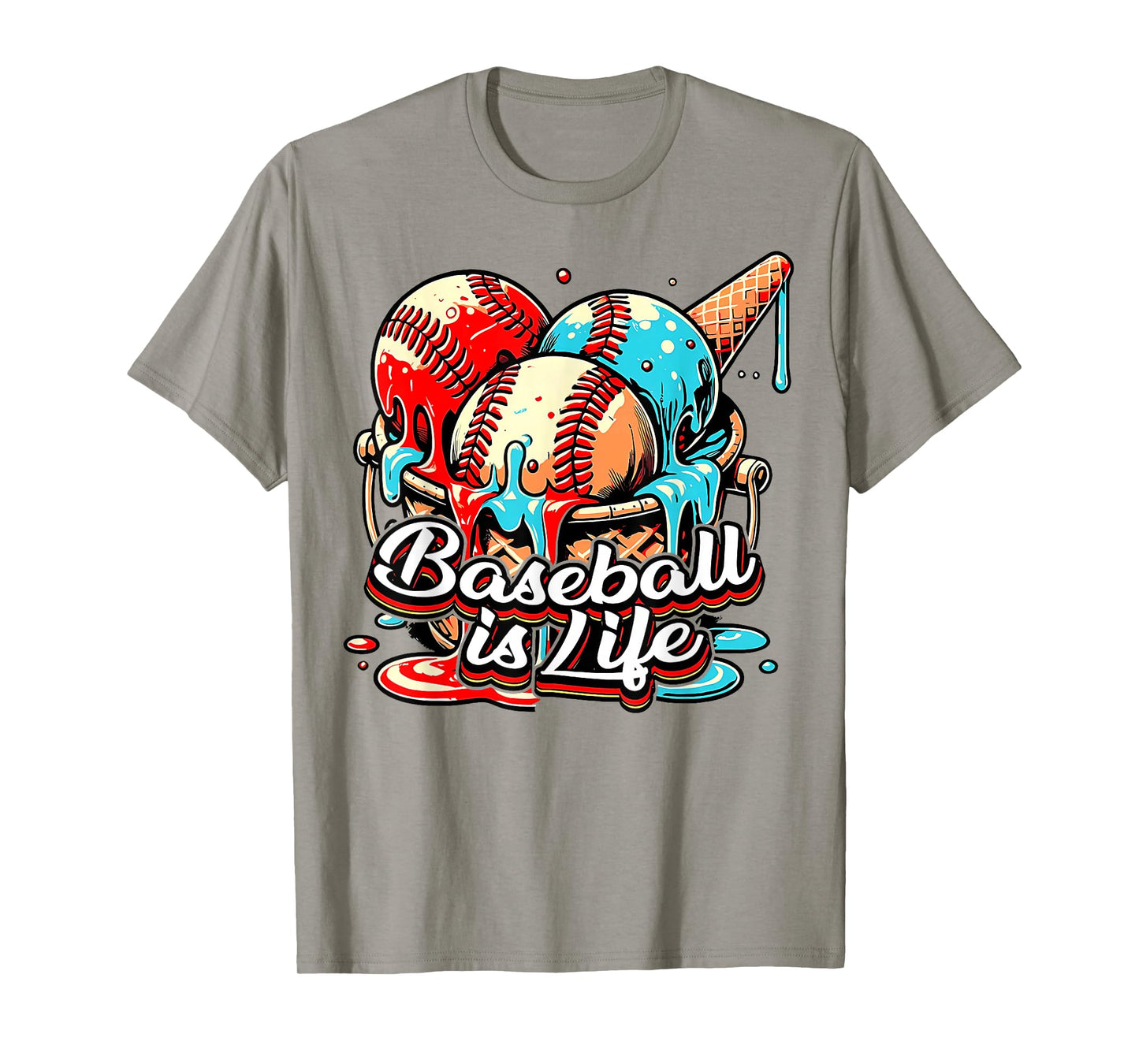 Baseball is Life Ice Cream Cone Drip Boys Youth Kids T-Shirt