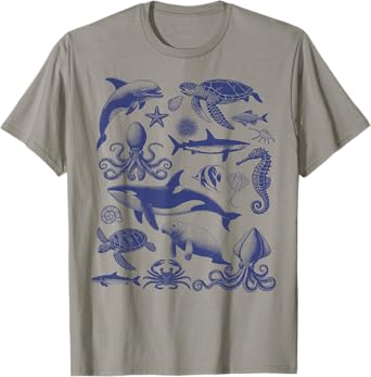 Ocean Wildlife Vintage Shark Turtle Octopus Graphic T-Shirt