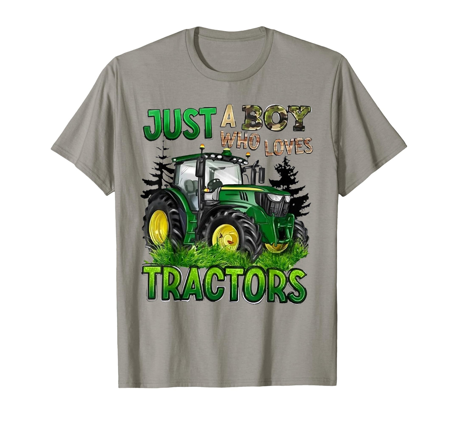 Just A Boy Who Loves Tractors Green Farm Tractor Trucks T-Shirt