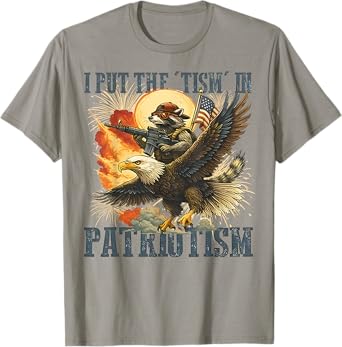 I Put The “Tism” in Patriotism Eagle Raccoon USA Flag Retro T-Shirt