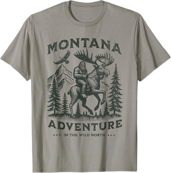 Montana and a Bigfoot And A Moose, Funny Montana Sasquatch T-Shirt