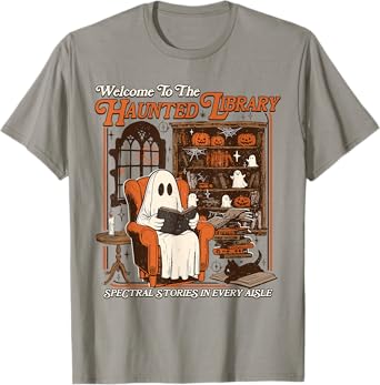 Halloween Funny Ghost Welcome To The Haunted Library T-Shirt