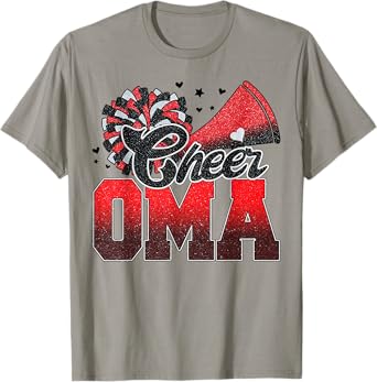 Cheer Oma Cheer Leader Gift Biggest Fan Black Red Pom Pom T-Shirt
