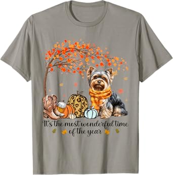 It’s The Most Wonderful Time Yorkie Pumpkins Autumn Fall T-Shirt