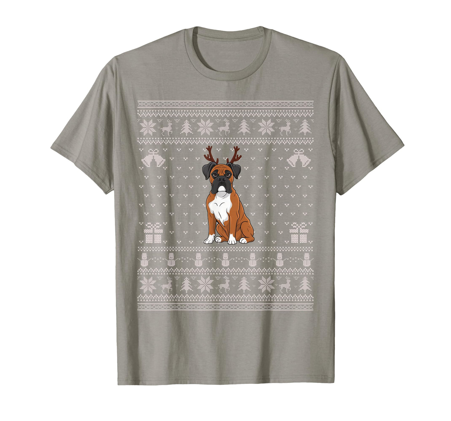 Ugly Xmas Sweater Style Boxer Dog Reindeer Christmas T-Shirt for Men Women Kids