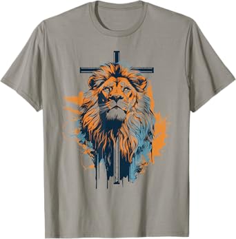 Christian Cross Lion of Judah Religious Faith Jesus T-Shirt
