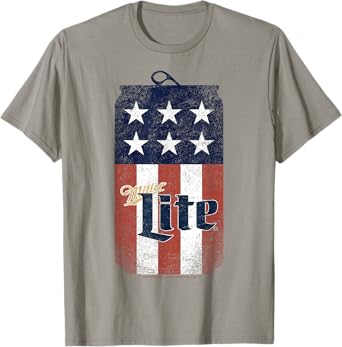 Coors Miller Lite Patriotic American Flag Can T-Shirt